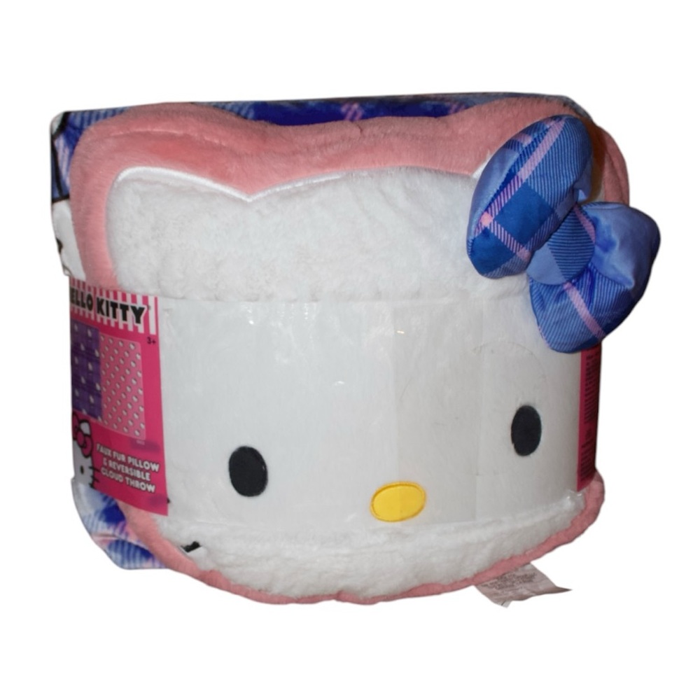Hello Kitty Faux Fur Pillow & Reversible Cloud Throw Blanket Set